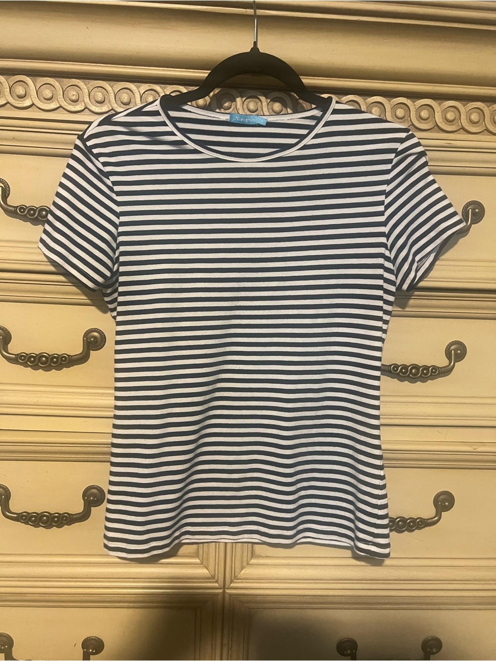 J.McLaughlin Allie Navy White Cotton Blend Knit Crew Neck Short Sleeve Tee Small